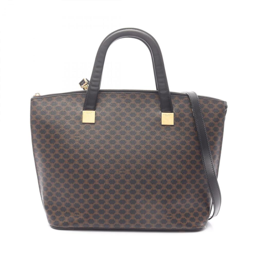 Celine Macadam Tote Bag Canvas Leather Black Brown